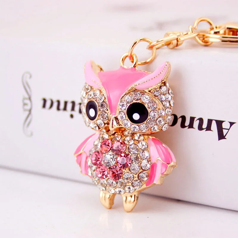 Wholesale 3d Kids Car Keyring Key Chains Ring Shinny Painting Diamond Art Rhinestone Crystal Owl Keychain