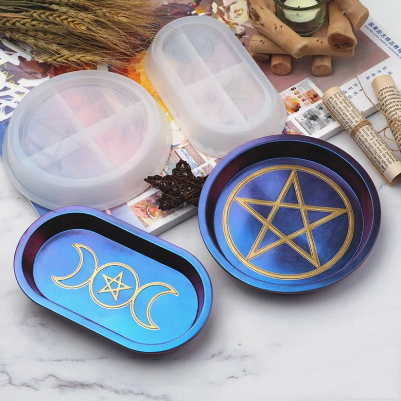 Moon Phase Silicone Tray Mold Oval Silicone Plate Mold Round Resin Dish Mold