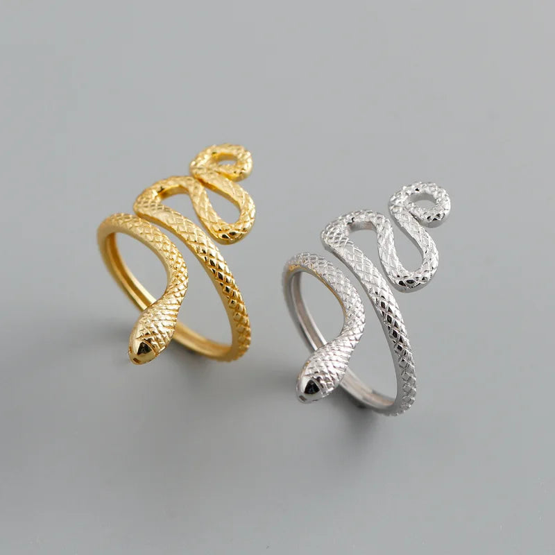 Classic Cute Design Gold Plating 925 Sterling Silver Snake Adjustable Finger Ring Women