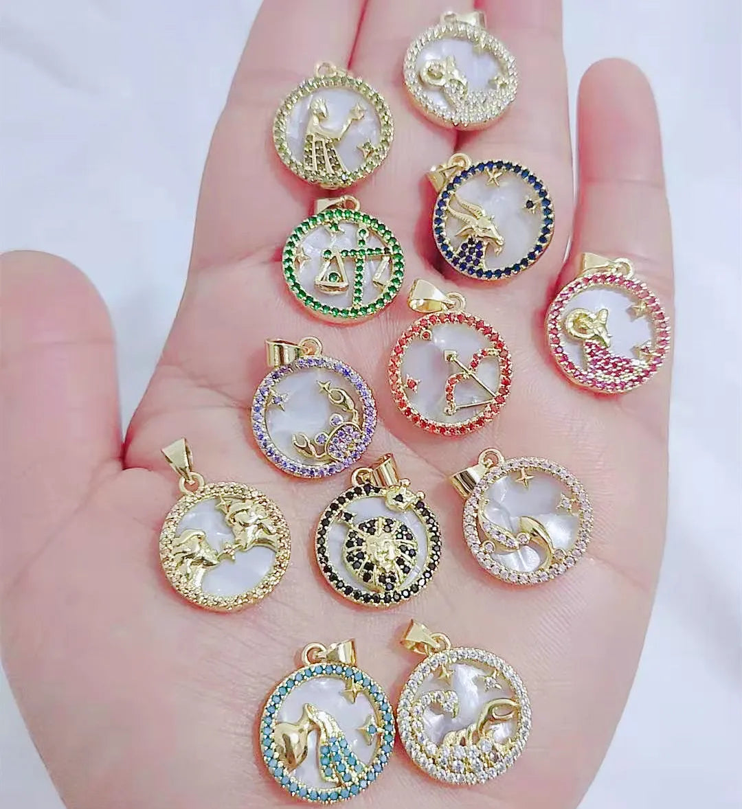 2025 Fashion Gold Plated Zircon Pendant Necklace Diamond Zodiac Earring Pendant for Diy Making