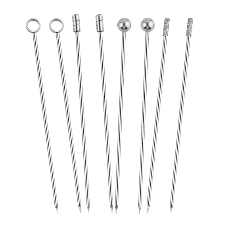 Wholesale Bar Tools Metal Reusable Stainless Steel Stirring Olive Cocktail Martini Picks Fruit Picks Stick
