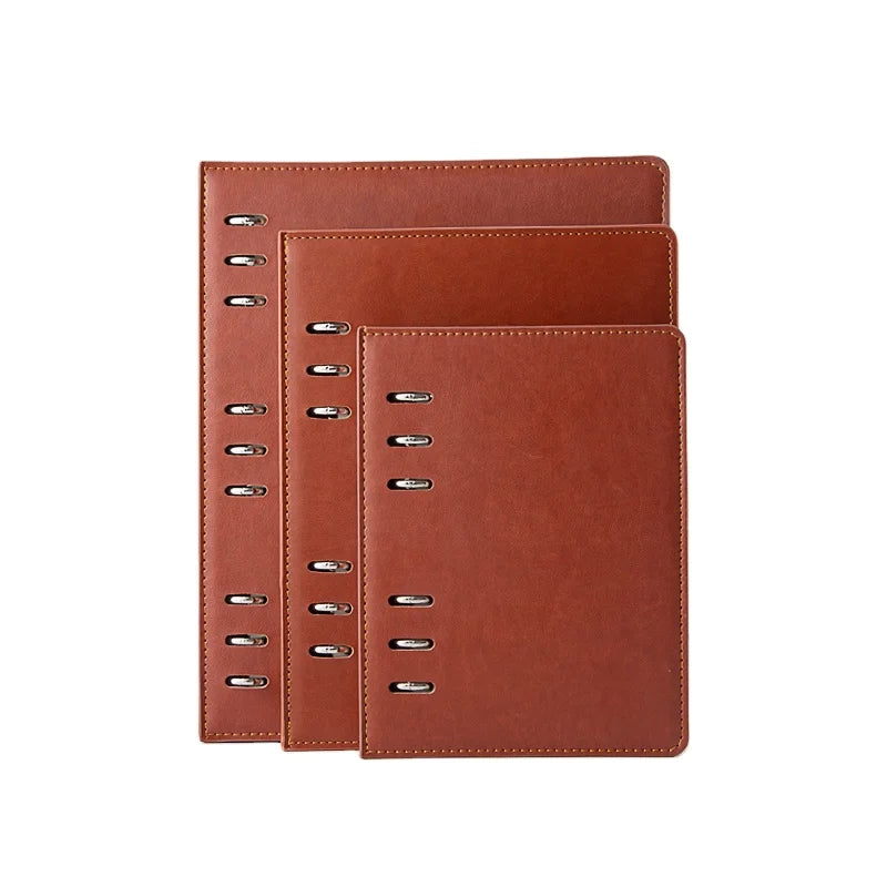 Business Custom Logo A4 Leather Cover Loose Leaf Binder NotebookA5 B5 A6 PU Leather Hard Cover Journal Recycled Notebook