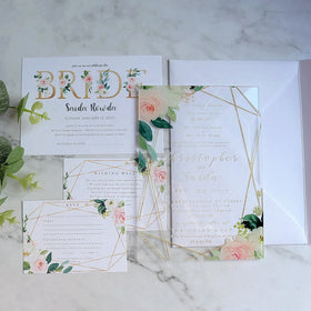 Creative Minimalist Floral Design UV Printed Clear Acrylic Wedding Invitation Set Hottest Watercolor RSVP Music Angel Paper