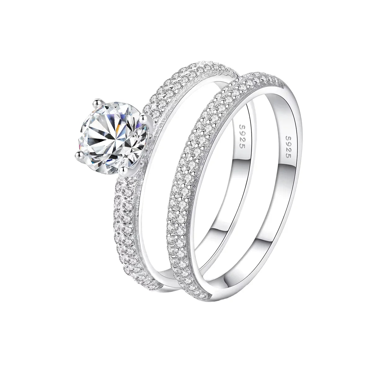 Women's 1.25 Ct Cubic Zirconia Wedding Engagement Ring Set Sterling Silver 925 Rhodium Plated for Gifts and Parties