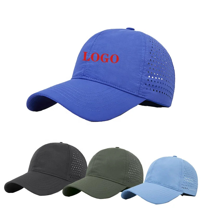 Custom Unisex Sublimation Polyester Quick Dry Hydro Cap Waterproof Breathable Blank Laser Hole Lightweight Baseball Cap