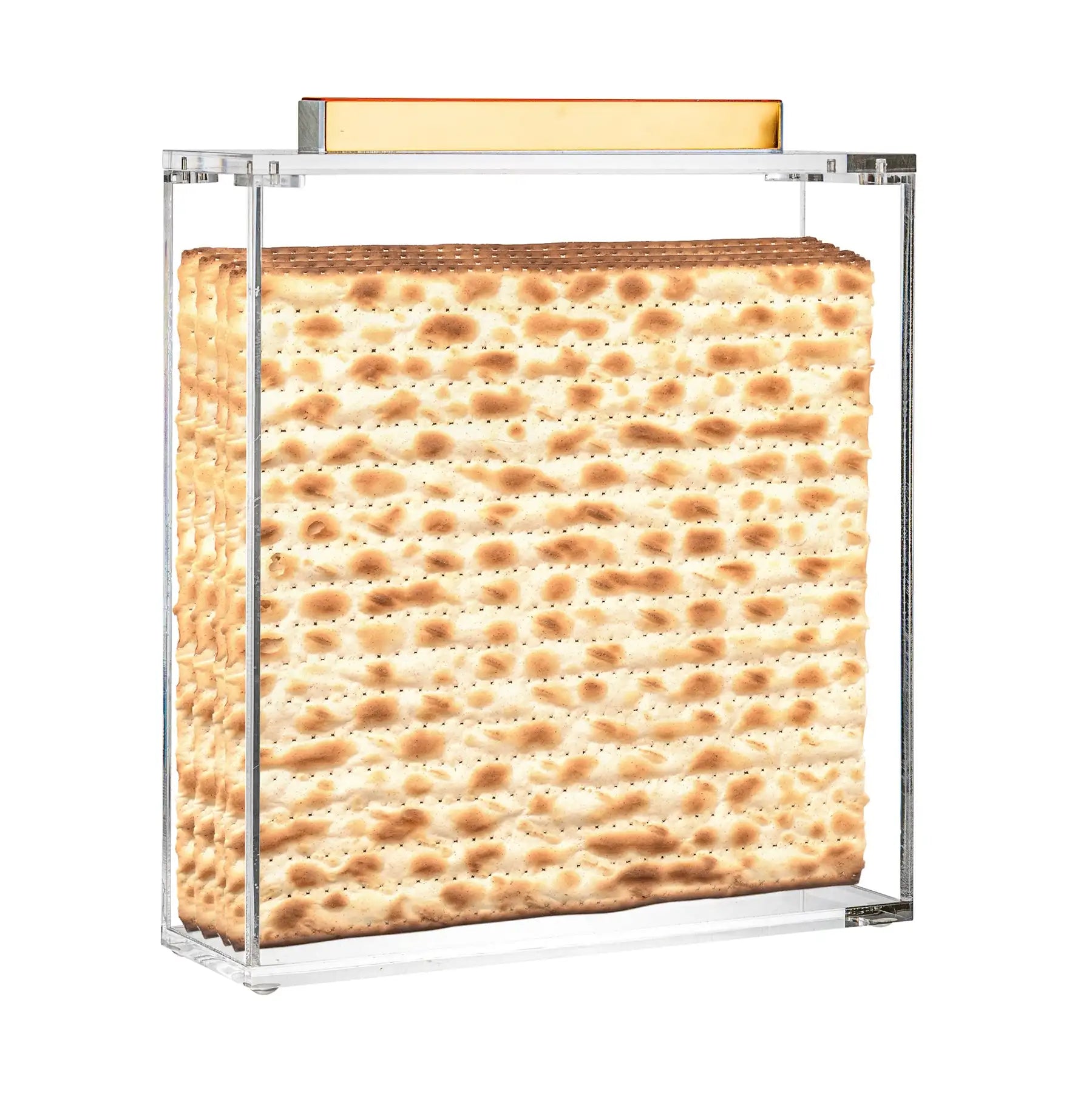 Magnificent Square Lucite Matzah Box with Gold or Silver Mirror Handle