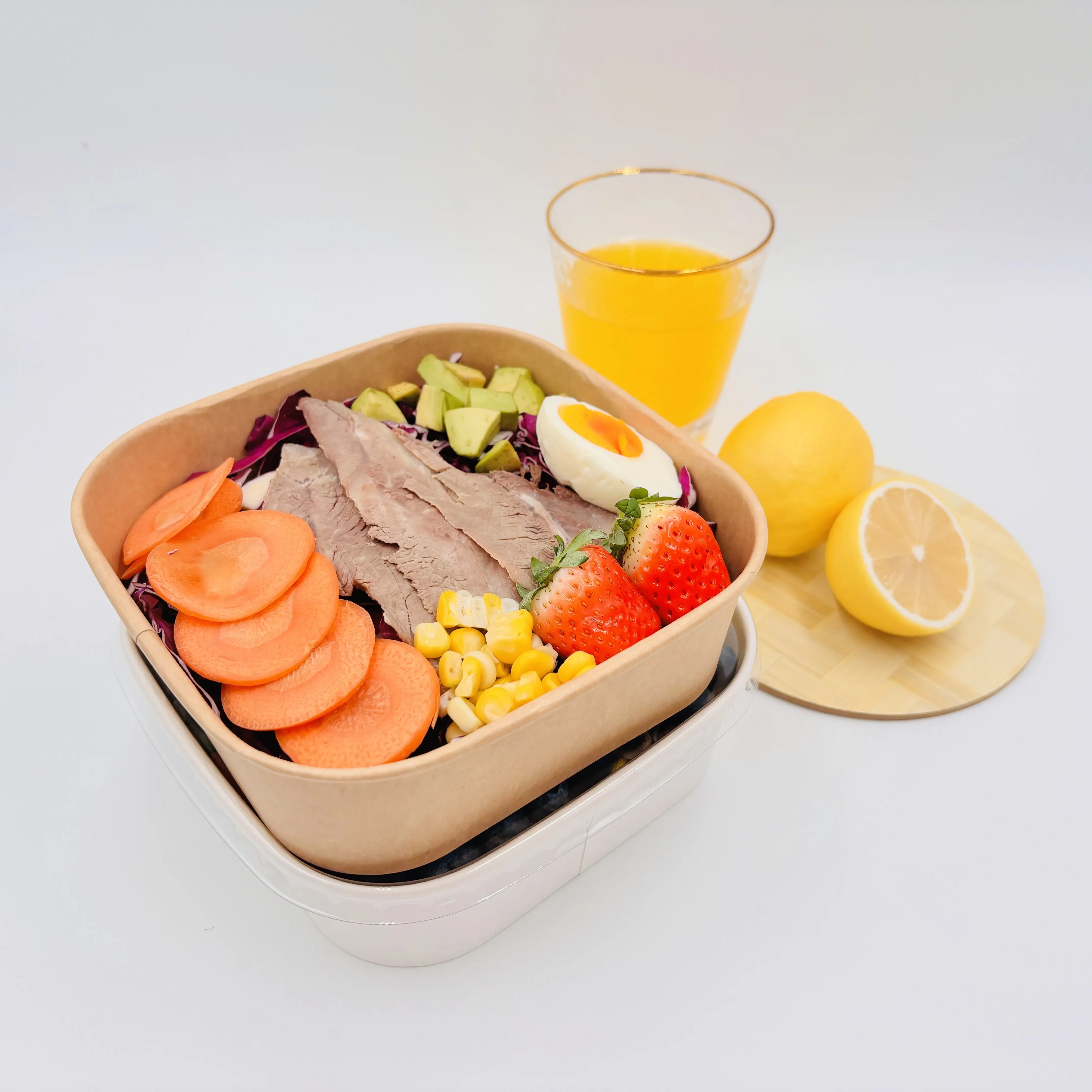Green Rectangular Waterproof Oil-Proof Kraft Paper Food Container for Take-Away Salad/Bento Boxes UV Coating Matt Lamination