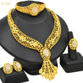 Wholesale Fashion Statement Indian Necklace Bracelet Earrings Rings Set 24k Gold Plated Saudi Arabia Dubai Wedding Jewelry Set