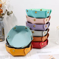 2 Size Circular Desktop Jewelry Holder Catchall PU Leather Valet Tray Table Organizer Foldable Storage Tray Decorative