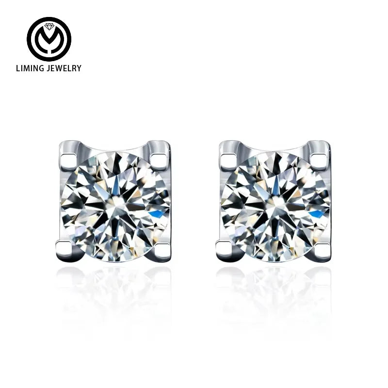 XEZ008 Moissanite Stud Earrings 0.5ct DF Color Brilliant Round Cut Lab Created Diamond Earrings 925 Silver Jewelry for Women