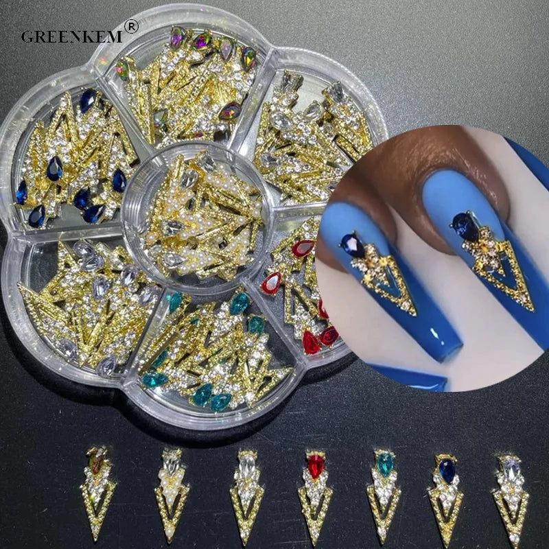 GREENKEM 2022 Gold Luxury Nail Charms AB Diamond Triangle 3D Art Decorations Nails Rhinestones Charms Nails