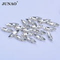 JUNAO 4*15mm Acrylic Horse Eye Clear Flatback Crystal Strass Sew on Claw Rhinestone for Wedding Dress
