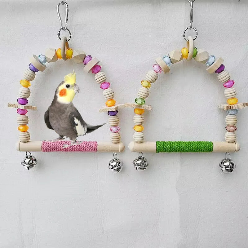 Wholesale Eco-Friendly Hemp Rope Swing Parrot Bird Comfortable Wooden Station Pole Chew Toy Bite Molars Cross-Border Product