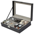 Minland Leather Storage Box Jewelry Display Package 8 Slots Watch Pack With Transparent Window