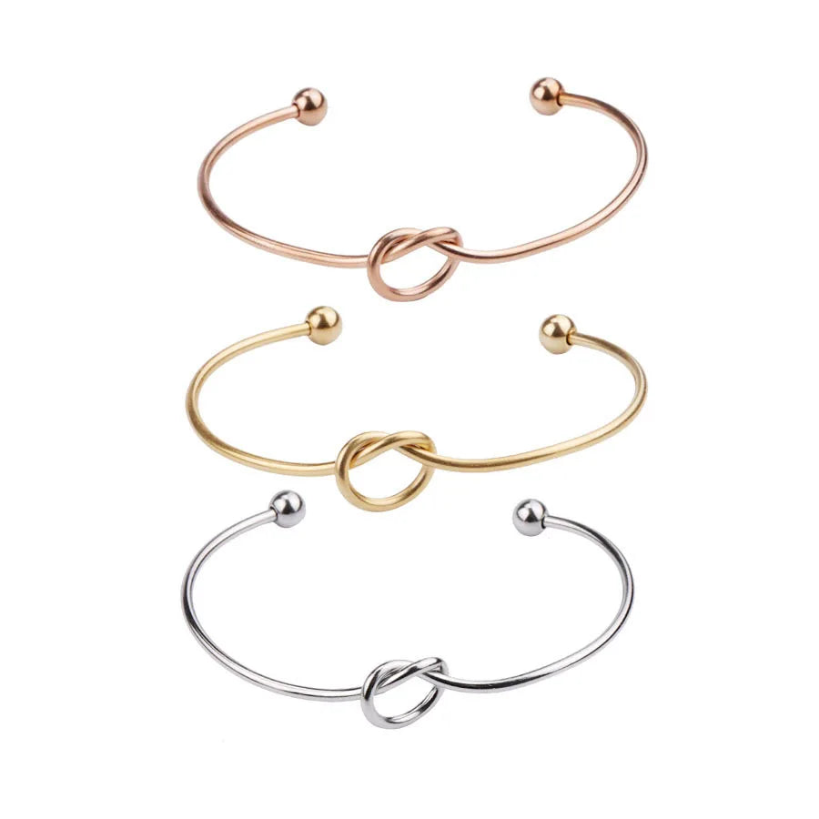 Wholesale 2mm Thick Stainless Steel Knotted Geometric Open Bracelets Unisex Jewelry Titanium/18K Gold/Rose Gold Plating for