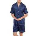 Men's Short Silk Pajamas Set Casual Short Sleeve Button Down Sleepwear Suit Men's Summer Pajamas
