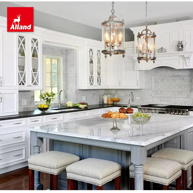 Custom-Made American Style Solid Wood Kitchen Cabinets by AllandCabinet Factory | Two-Tone Design Factory Price Furniture