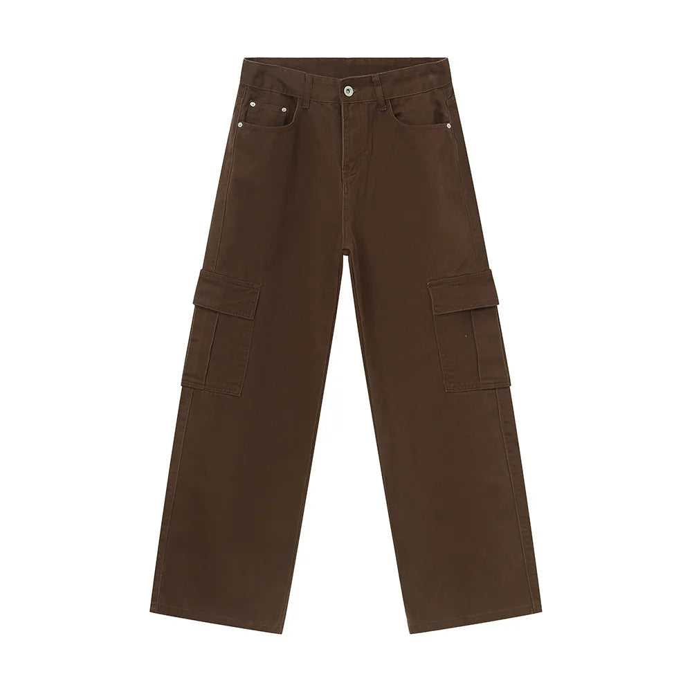 2025 Dark Brown Color Jeans Side Pokcets Design Cargo Men Jeans Brown Baggy Jeans