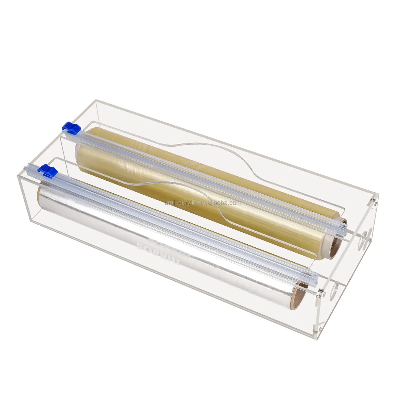 3-in-1 3mm Thick Clear & Black Acrylic Aluminum Foil Holder and Food Wrap Dispenser Display Rack for Kitchen Use