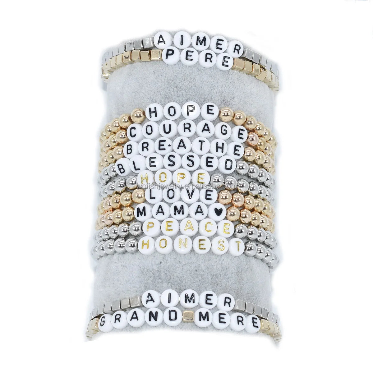 Mother's Day Gold Plated square Beads Plastic Beads Stretch Words Customize Name Bracelet for Mom