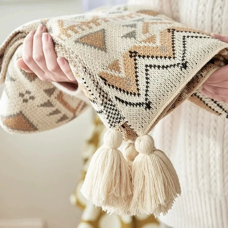 Bohemian Ethnic Style Sofa  Office Nap  Decorative Cover Knitted Blanket