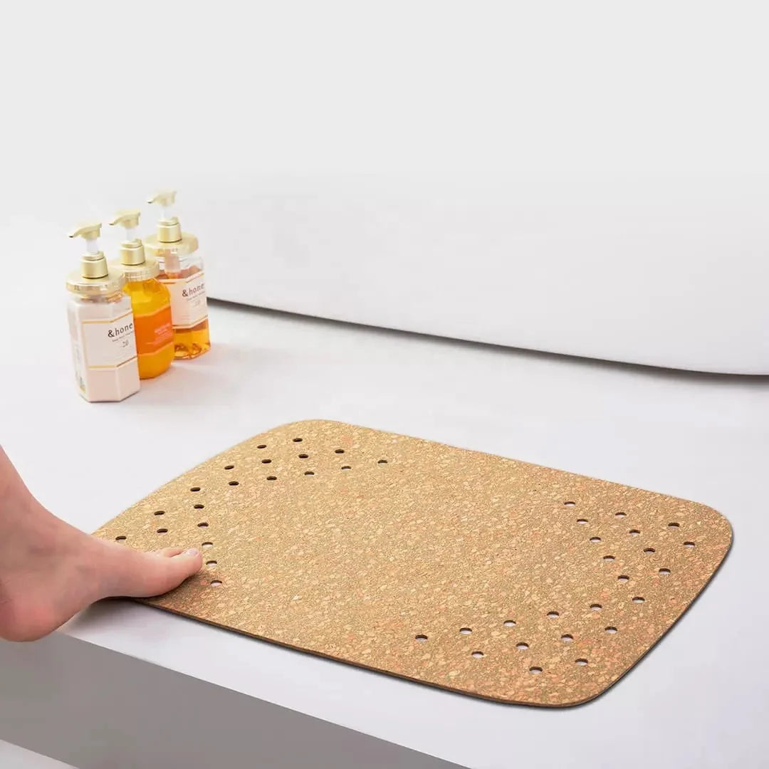 LEECORK Modern Solid Eco-Friendly Non-Slip Large Bathtub Shower Mat Absorbent with Drain Holes