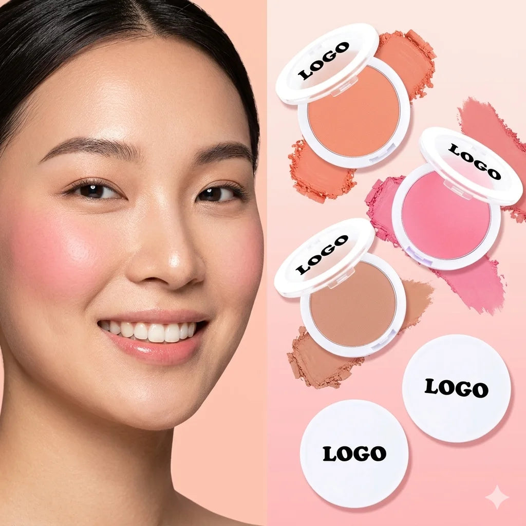 Popular Custom DIY Cute Cartoon Pink Plastic Blush Palette High Quality Waterproof Vegan Blush Powder Face Makeup