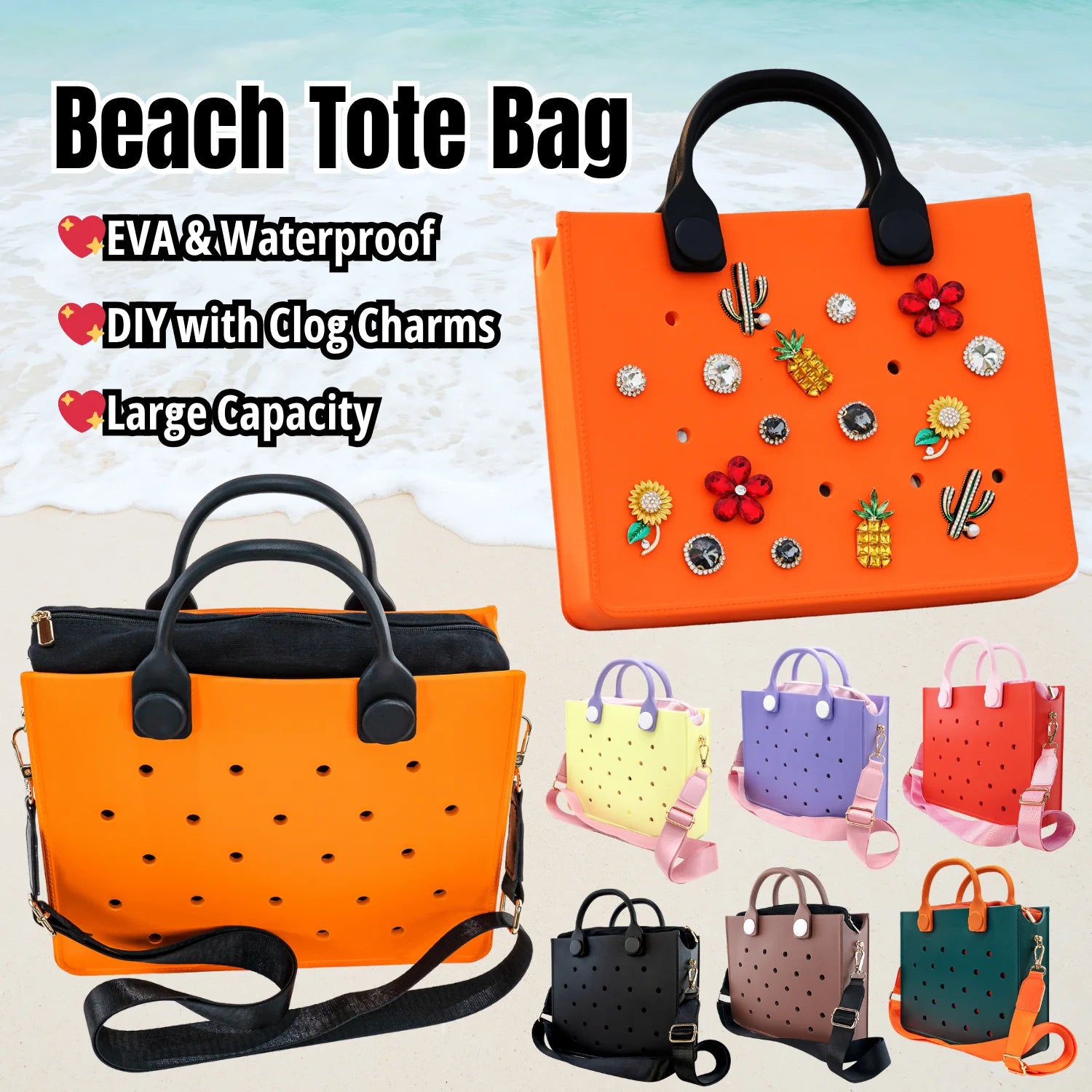 Daily Use EVA Handbag with Holes DIY Clog Shoe Charm Design Bag for Outdoor Beach Handbag Working Women Office Handbag 2025 New