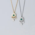Fashion Fine Jewelry 925 Sterling Silver Geometric Round Pendant Water Drop Diamond Green Zircon Gold Plated Necklaces Women