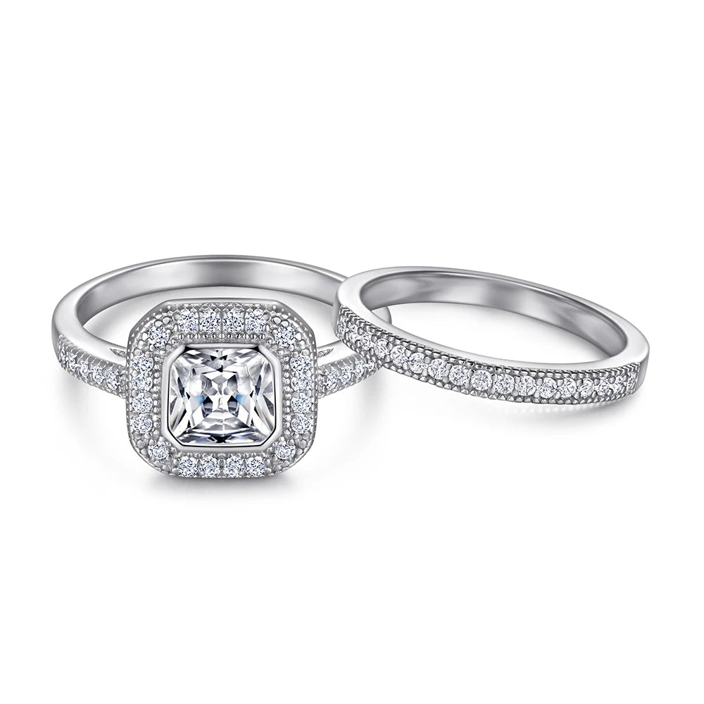 Luxury Halo Ring Radiant Cut 6*6mm Stable Setting White Gold Colour Customized Engrave Logo Silver Ring