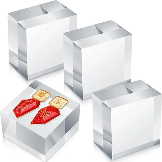 4 Pieces 3 X 3 X 2 Acrylic Square Display Block Clear Polished Acrylic Cube Jewelry Display Stand Ring Showcase Display Holder