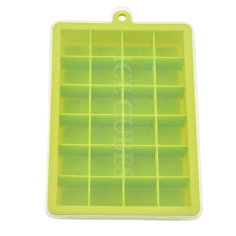Hot Selling 24 Grids Silicone Ice Tray Eco-Friendly Food Grade Square Shape Ice Cube Mold with Cover