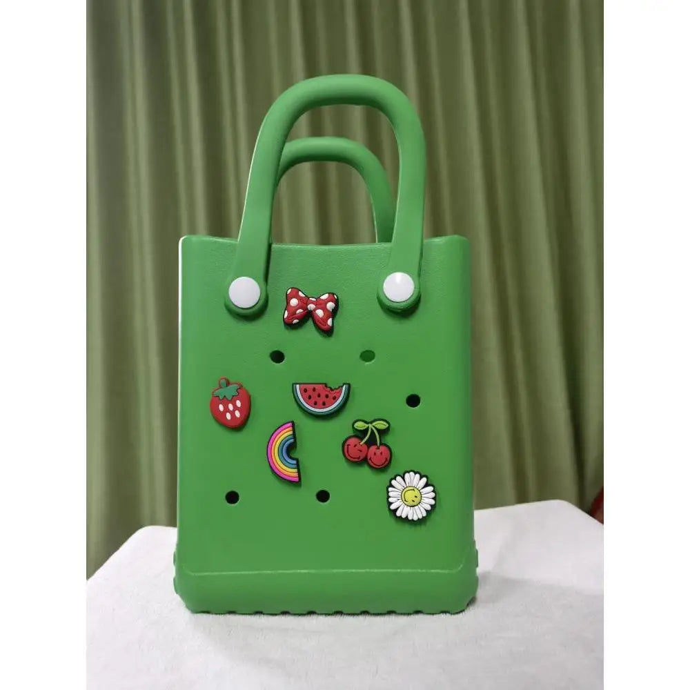 Chinese Factory Priced New EVA Beach Bag for Ladies Casual Mini DIY Hole Jelly Tote with Two Handles Accessory Handbags