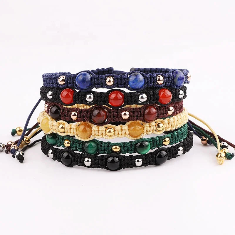 New Design Natural Stone Handmade Jewelry Stainless Steel Beads Cord Braided Friendship Bracelet Men Women