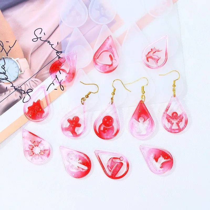 DIY Drop Glue Christmas Series Earrings Silicone Mold Water Drop Round Christmas Tree Snowflake Earrings Pendant Earrings MegaBDM