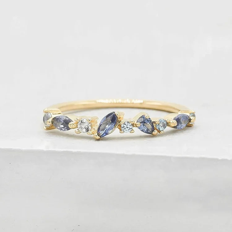 Trendy Women Jewelry Minimalist Knuckle 925 Silver Rings 14k Plating Gold Ring Designs for Girls with Blue Stone for Gift