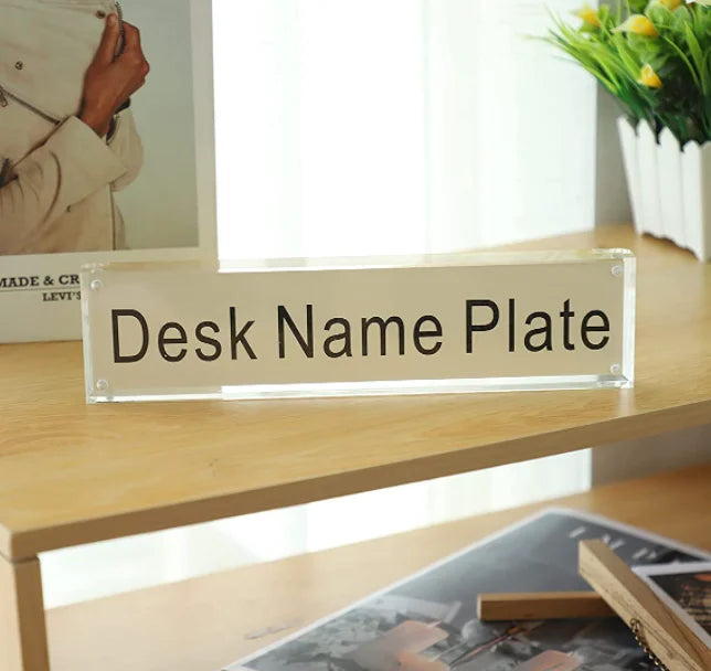 Acrylic Desk Name Plate for Office Clear Acrylic Block Nameplate Double Sided Desk Name Plate Holder Business