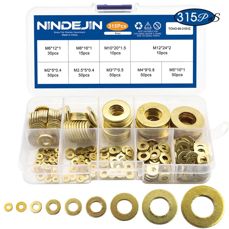 315PCS M2 M3 M4 M5 M6 M8 M10 M12 Brass Washer Assortment Kit GB Standard Plain Series
