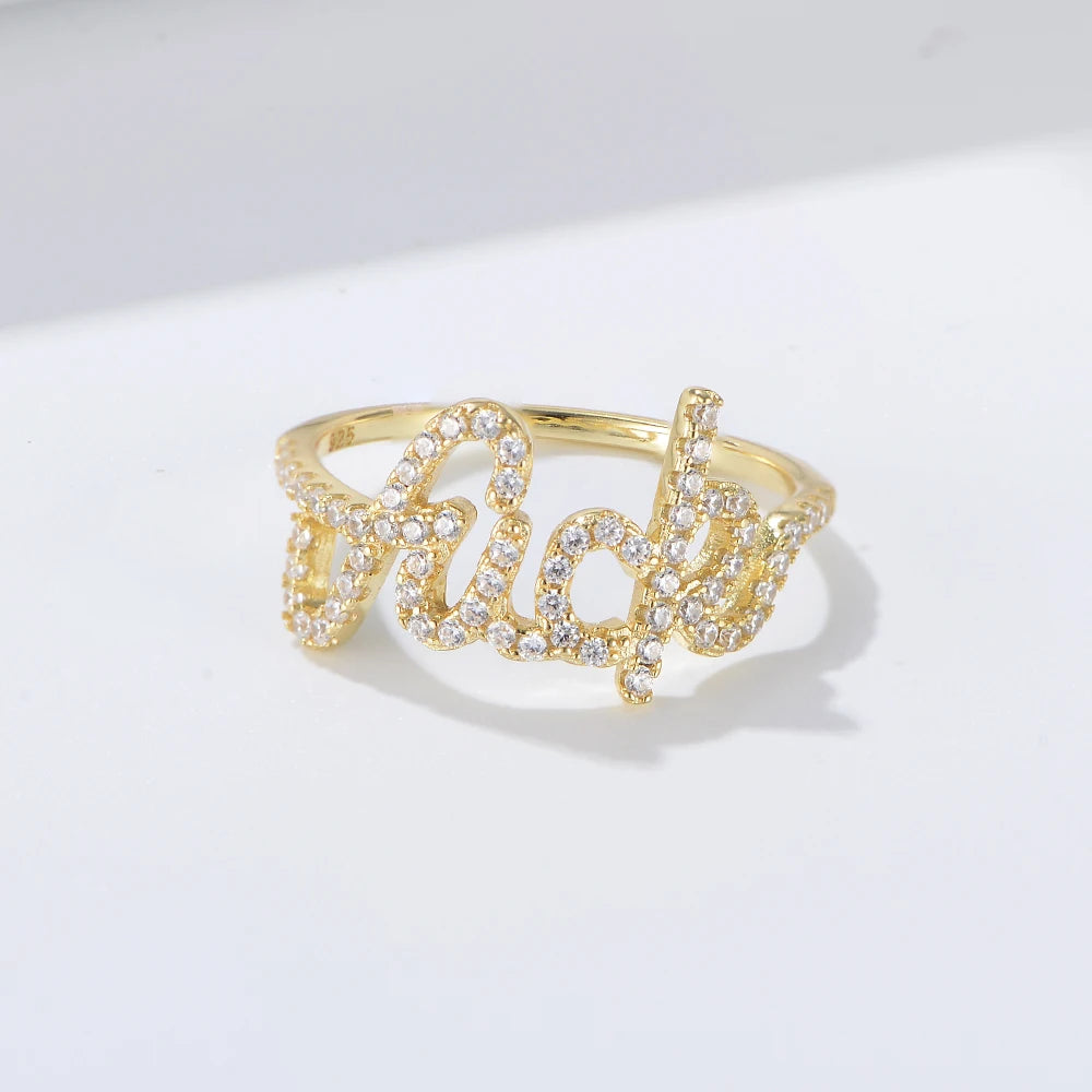 Hot Sale S925 Sterling Silver Customized Name Ring Full Zirconia Gold Rhodium Plating Fashionable Jewelry for Weddings Parties