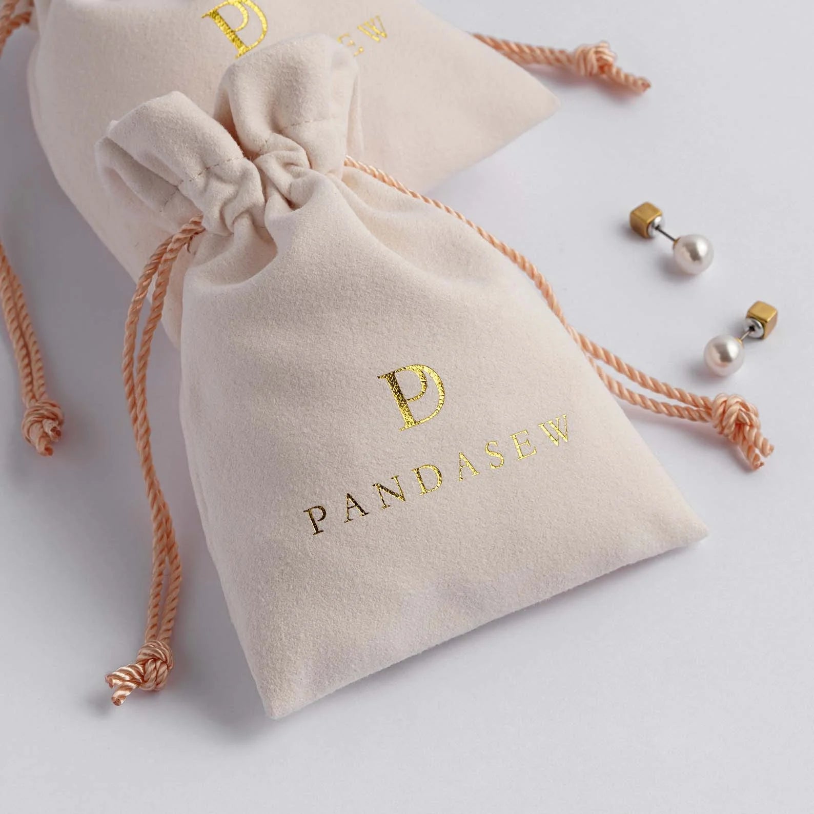 PandaSew Custom Logo Gold Hot Stamping Gift Package Velvet Pouch Jewelry Bag
