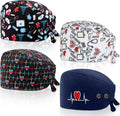 Adjustable Working Caps with Button & Sweatband Elastic Bandage Tie Back Hats for Women Medical Uniforms