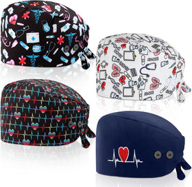 Adjustable Working Caps with Button & Sweatband Elastic Bandage Tie Back Hats for Women Medical Uniforms