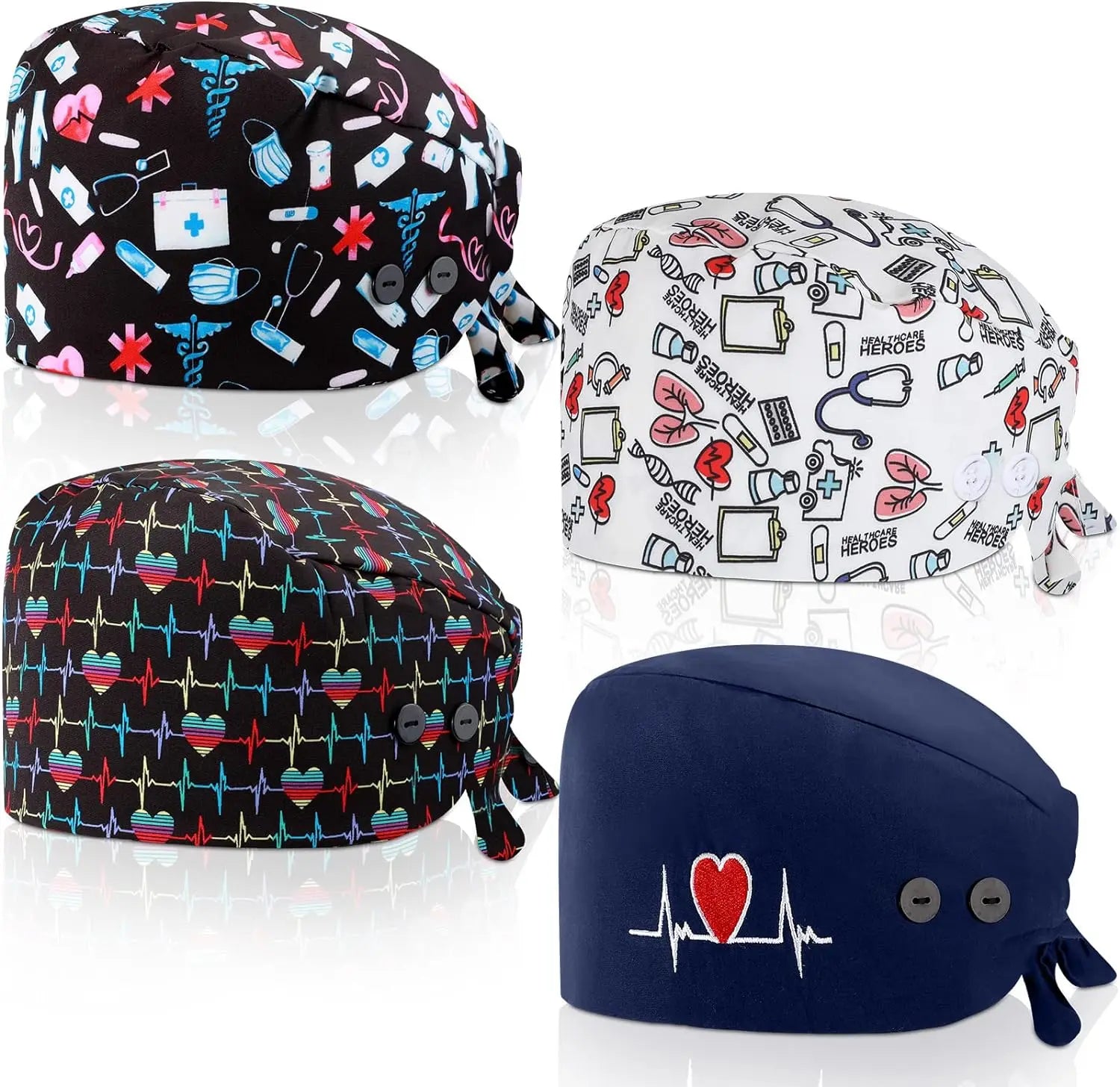 Adjustable Working Caps with Button & Sweatband Elastic Bandage Tie Back Hats for Women Medical Uniforms