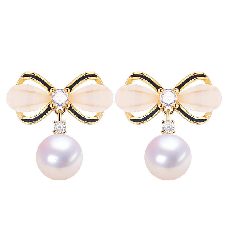 Best Sellers Woman's S925 Silver Needle Bow Pearl Jewelry Natural  Freshwater Pearl Earrings