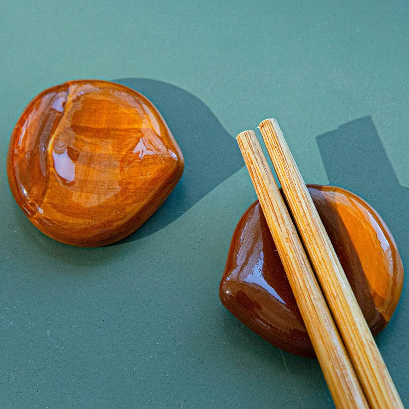 Custom Chestnut Ceramic Chopstick Rests Standing Type Chopstick Stand Ornament