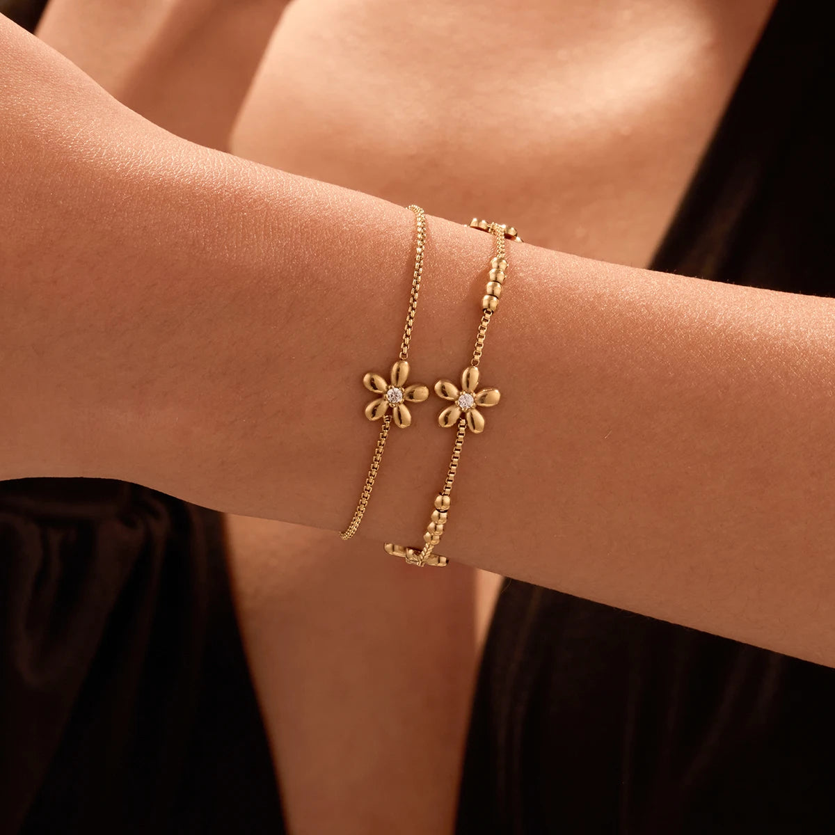 18k Gold Plated Stainless Steel Exquisite Zircon Flowers Bracelet Chain Jewelry for Women Mother's Day Gift