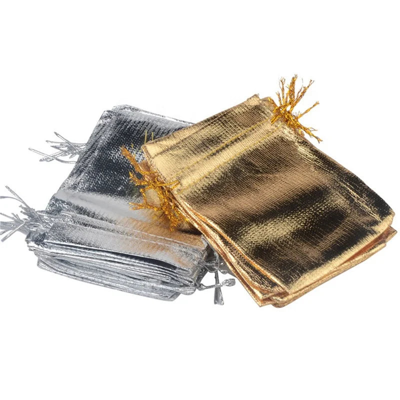 In-Stock Gold Silver Fabric Drawstring Pouches for Jewelry and Gift Packaging Wholesale From Manufacturer