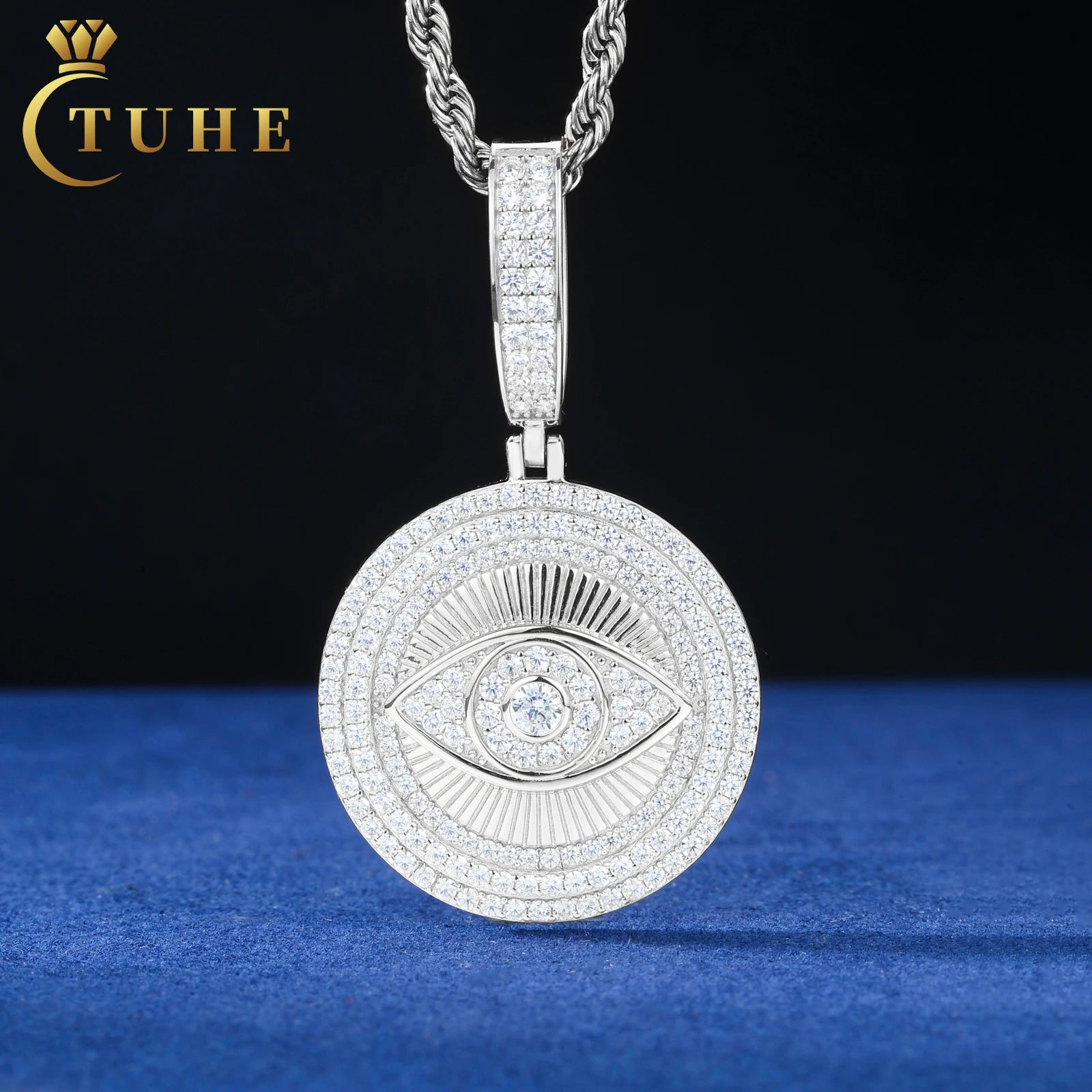 Hip Hop Rapper Jewelry 925 Sterling Silver Prong Setting VVS Moissanite Diamond Evil Eye Circle Geometric Pendant