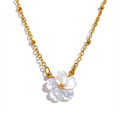 JINYOU 1149 Chic Fashion Natural Shell Flower Pendant Necklace Gift Stainless Steel Exquisite Chain Gold Premium Jewelry Bijoux