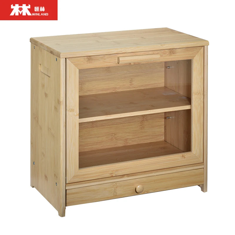 Large Bamboo Bread Box with Cutting Board for Kitchen Bread Storage Container with Clear Windows.